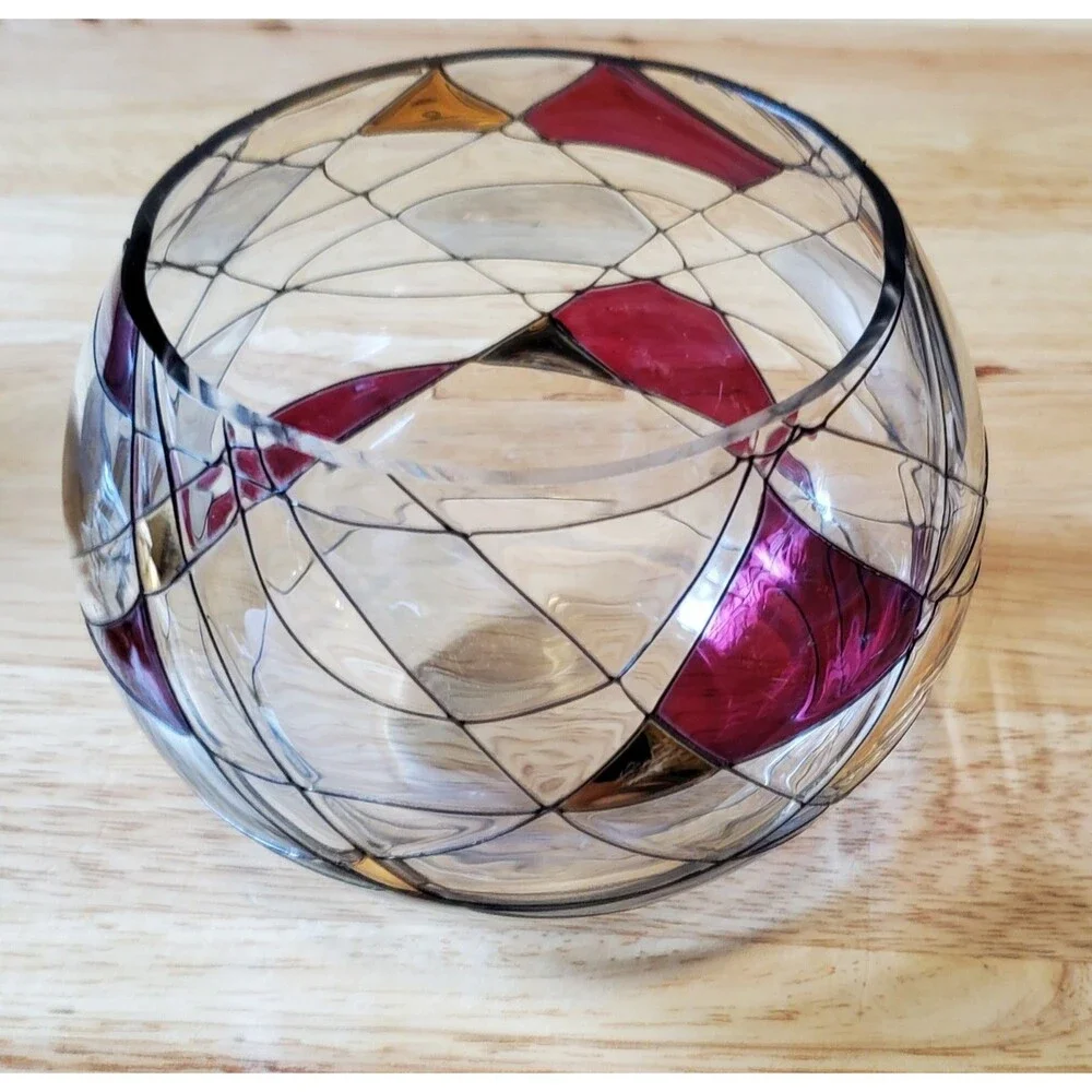 Partylite Calypso Candle Holder Mosaic Stained Glass Look Votive 4" Vtg Red Gold - Picture 2 of 13
